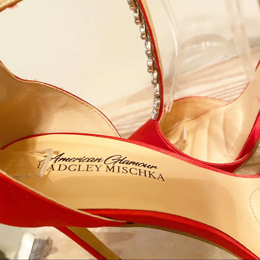 Badgley Mischka Scarlet Satin Heels with Crystal Accents - Picture 5 of 6